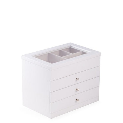 Bey Berk White Wood Jewelry Case With 3 Drawers & Glass Top
