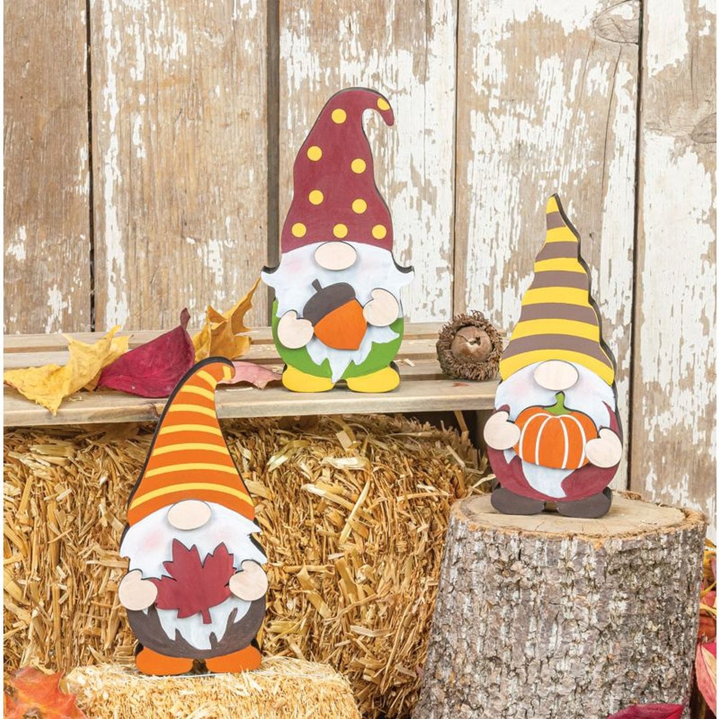 Hanna's Handiworks Fall Wooden Gnome Tabletop Set Of 3 Assortments