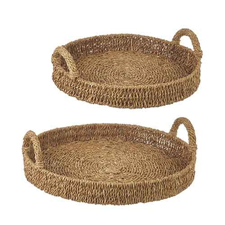 Raz Imports Natural Surroundings 22" Seagrass Handled Tray, Set of 2