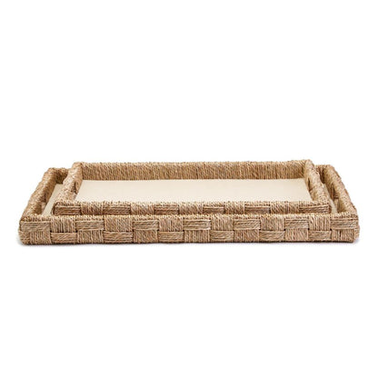 Set Of 2 Hand-Crafted Sea Grass And Rattan Oversized Decorative Square Trays