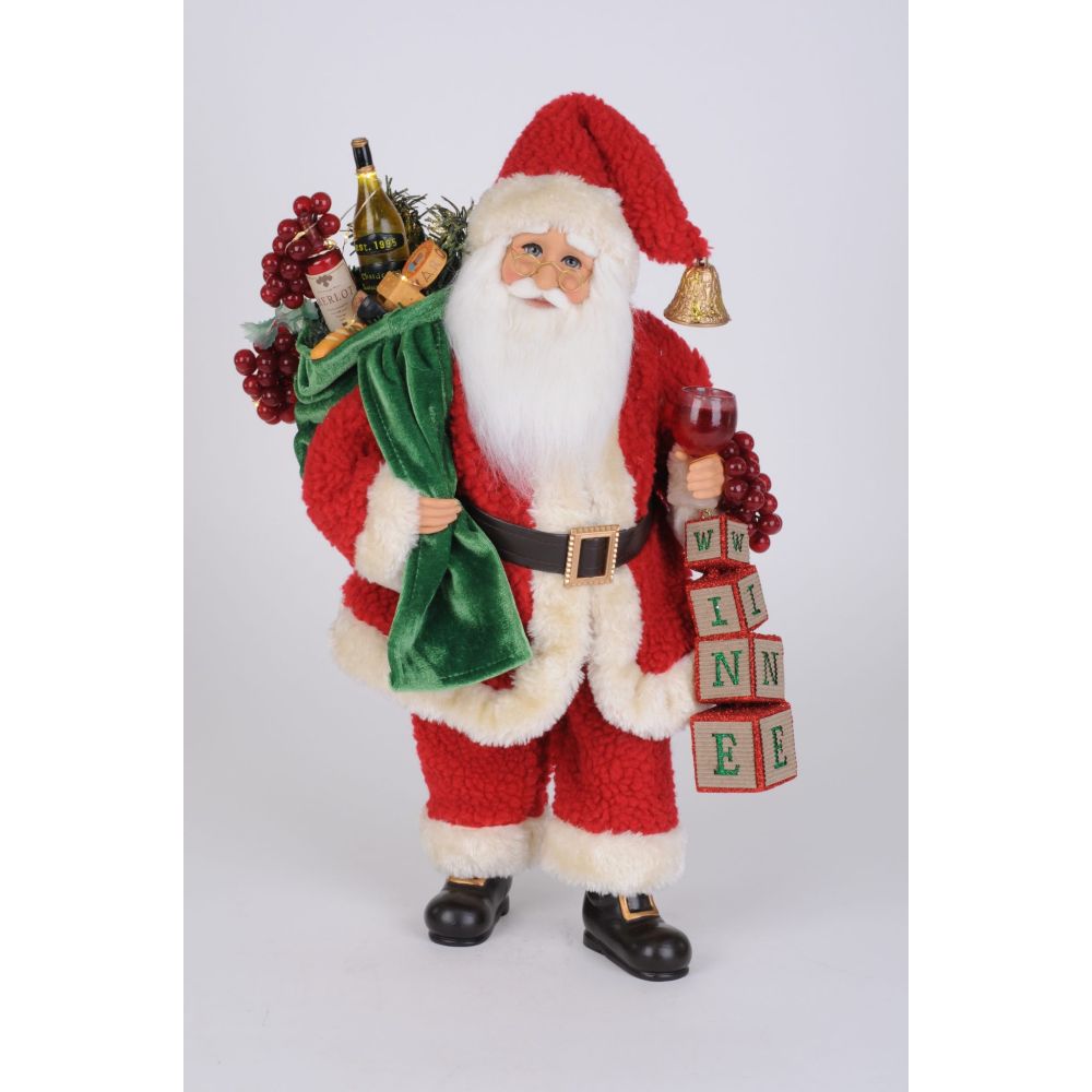 Karen Didion Originals Lighted Wine Blocks Santa Figurine, 17 Inches