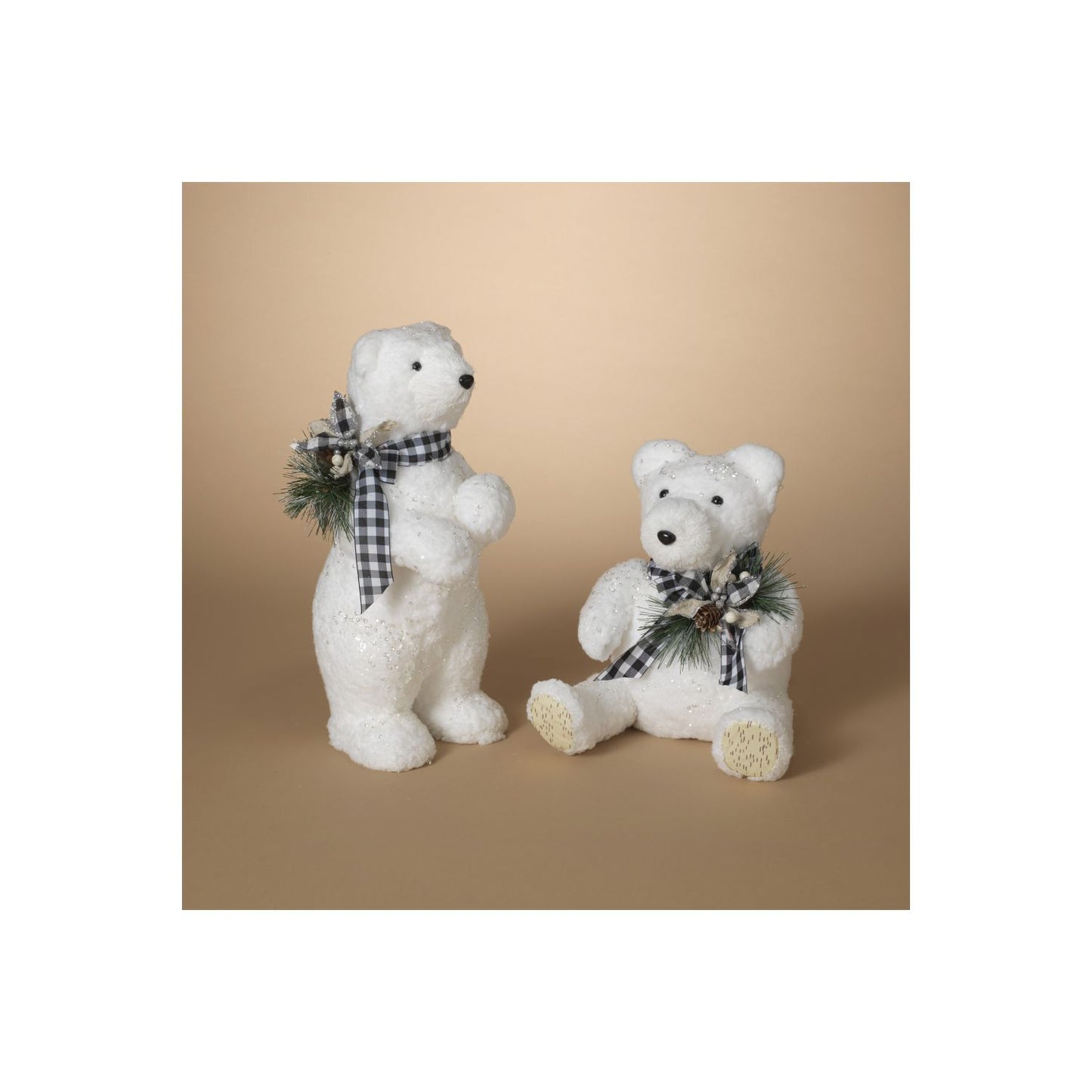 Gerson Company 16.5"H Holiday Polar Bear W/ Pine & Fabric Bow, 2 Assorted