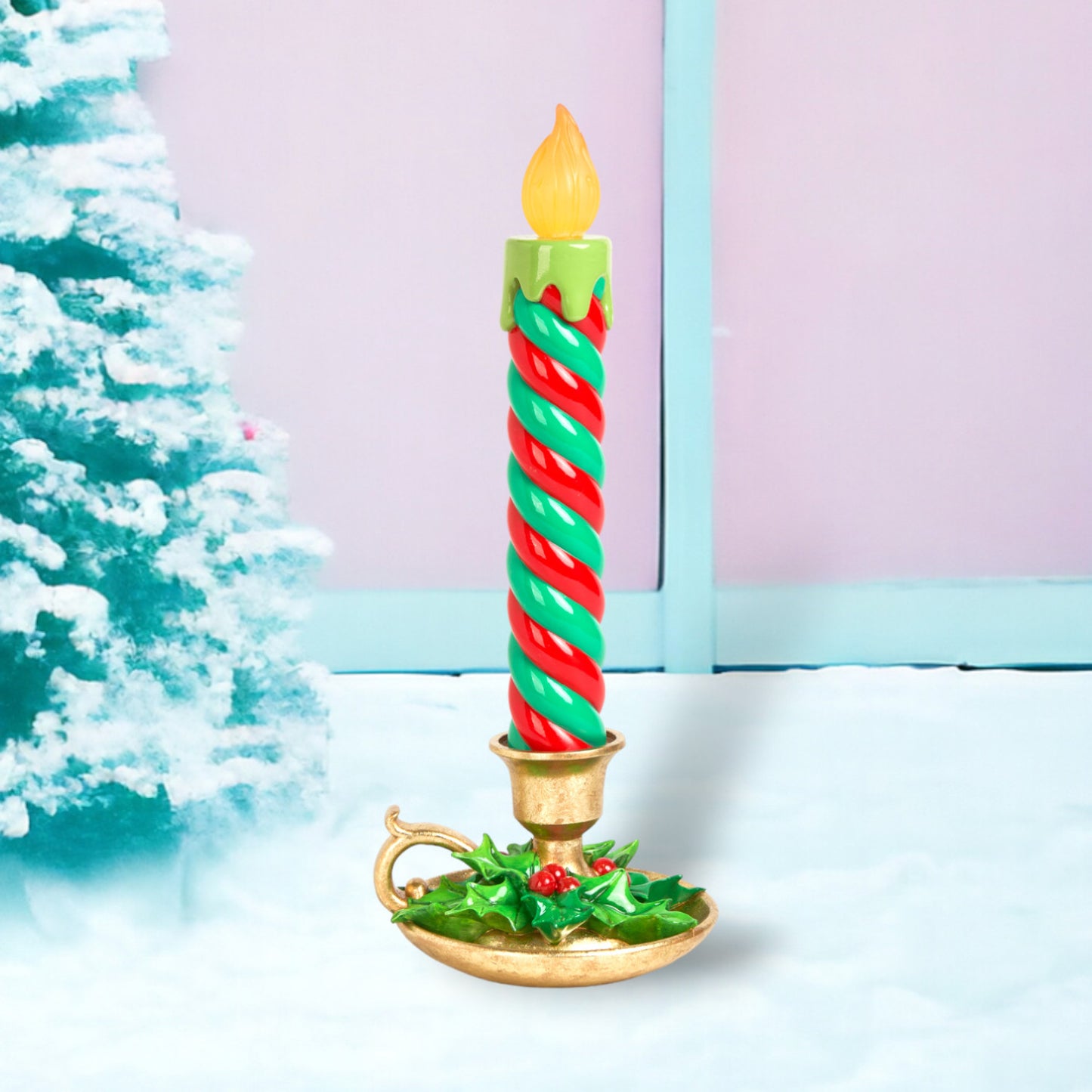 December Diamonds Fun At The North Pole 17.5-Inch Green Stripe Led Candlestick