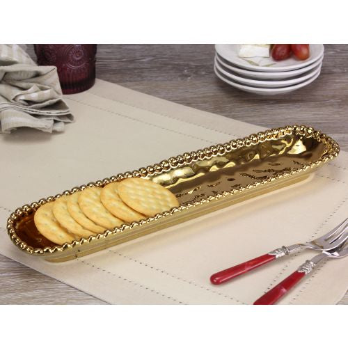 Pampa Bay Monaco Porcelain Cracker Tray, Gold, 3 x 14 inches