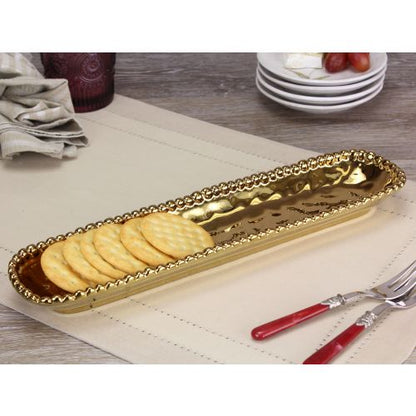 Pampa Bay Monaco Porcelain Cracker Tray, Gold, 3 x 14 inches