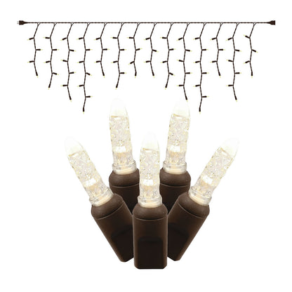 Vickerman 70 Warm White Twinkle M5 LED Icicle Light, Brown Wire, 9' Light Strand