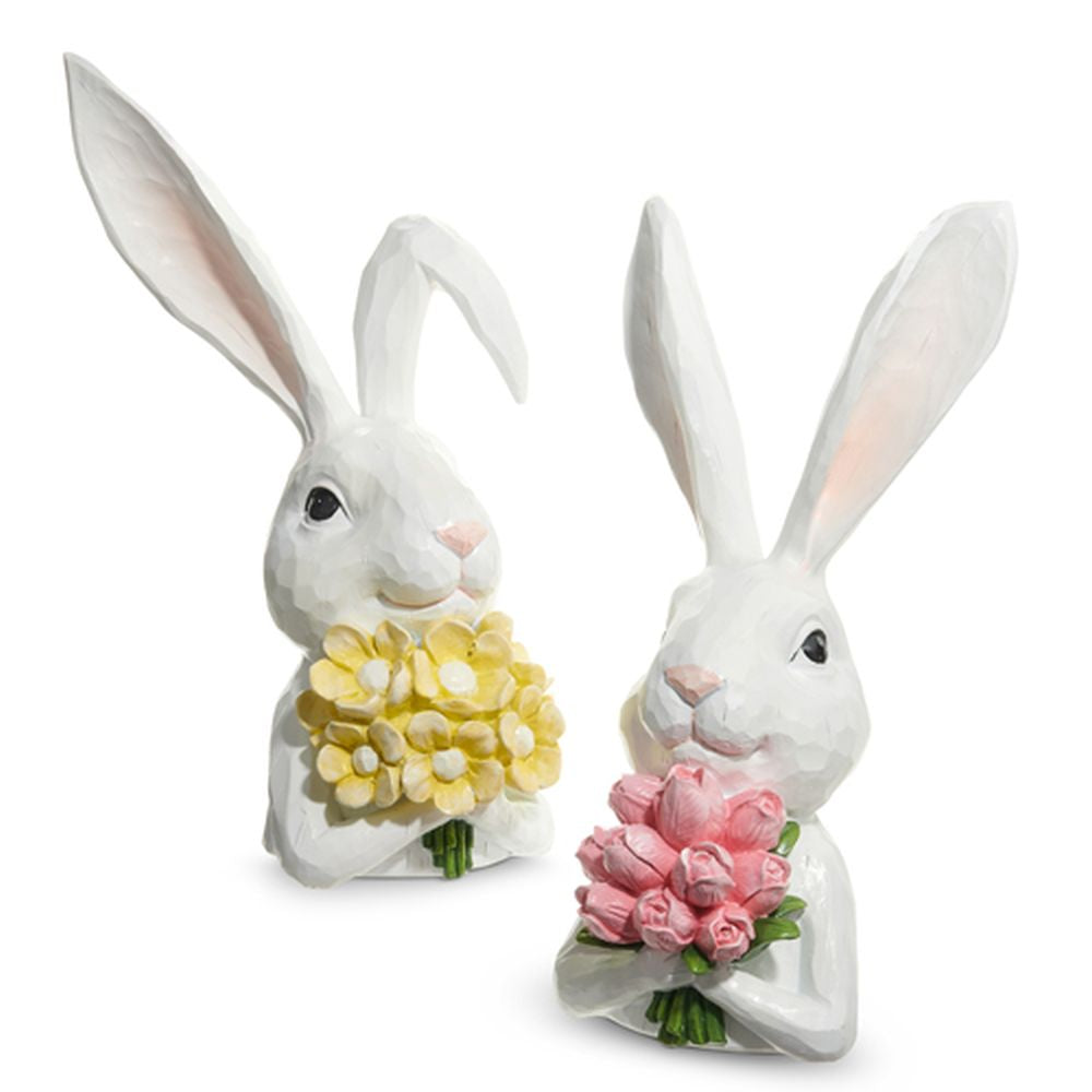 Raz Imports 2024 Easter Bunny Bust With Flowers, Asst of 2