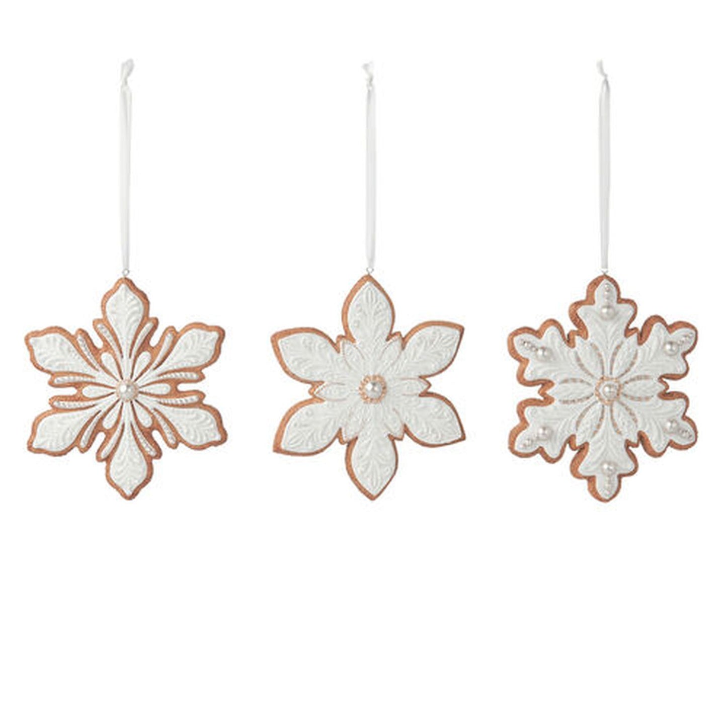 Gingerbread Village Set Of 3 Assortment Snowflake Cookie Ornaments