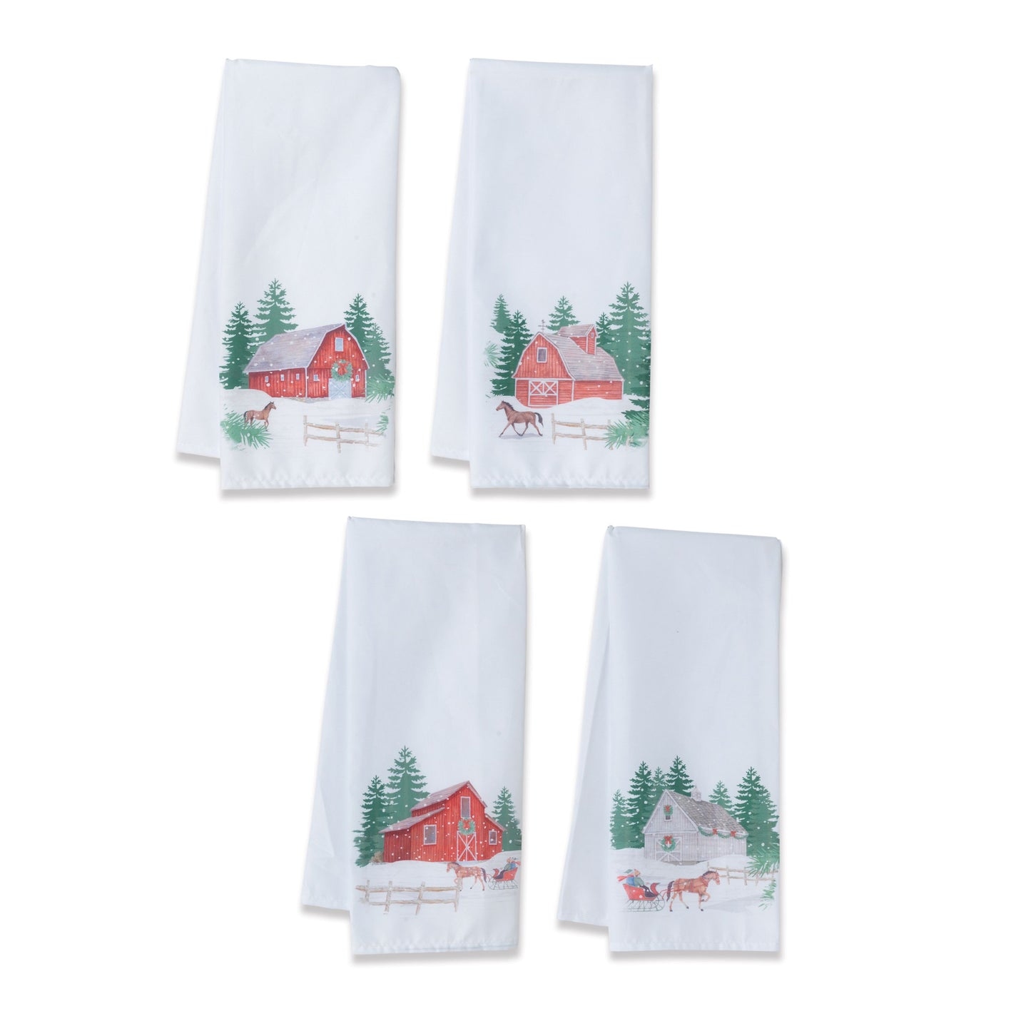 Gerson Company 27"L Fabric Holiday Barn Design Tea Towel, 4 Asst