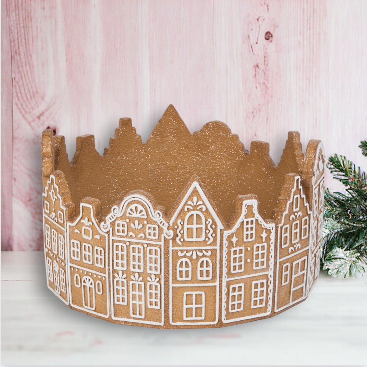 December Diamonds Gingerbread Village 10.5-Inch Gingerbread Houses Container