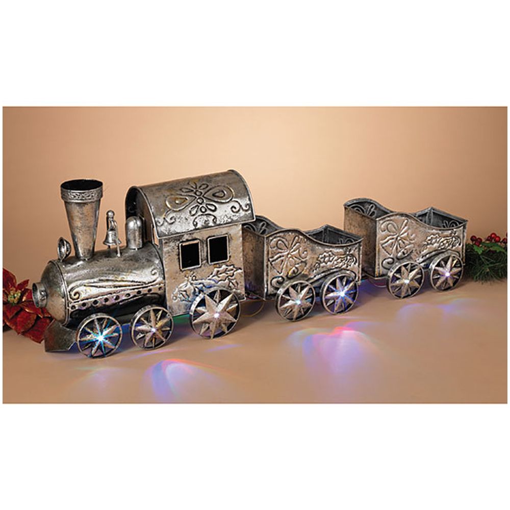 Gerson Company 35.25" B/O Lighted Metal Silver Holiday Train with Music