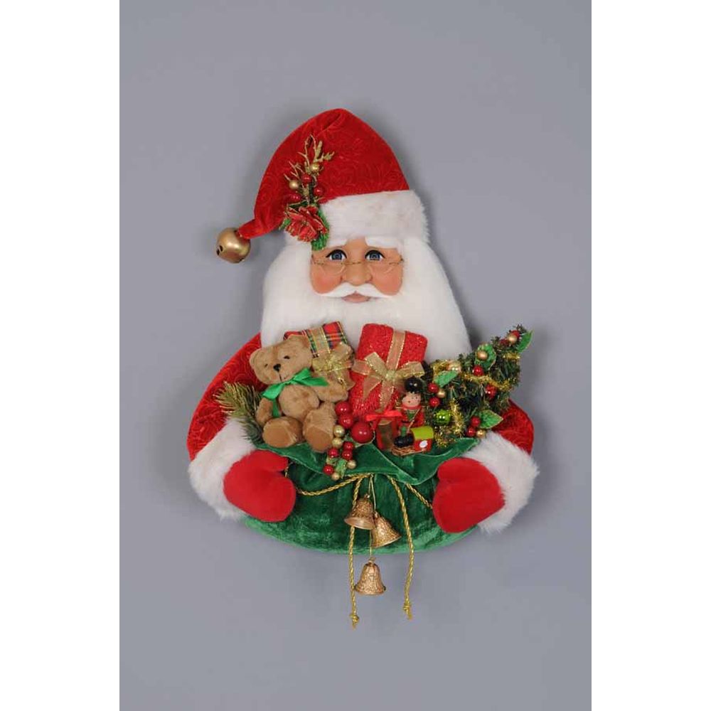 Karen Didion Originals Santa Head with Gift Bag Figurine, 22 Inches
