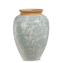 Load image into Gallery viewer, Raz Imports 2024 Green Meadows Blue Floral Pattern Urn