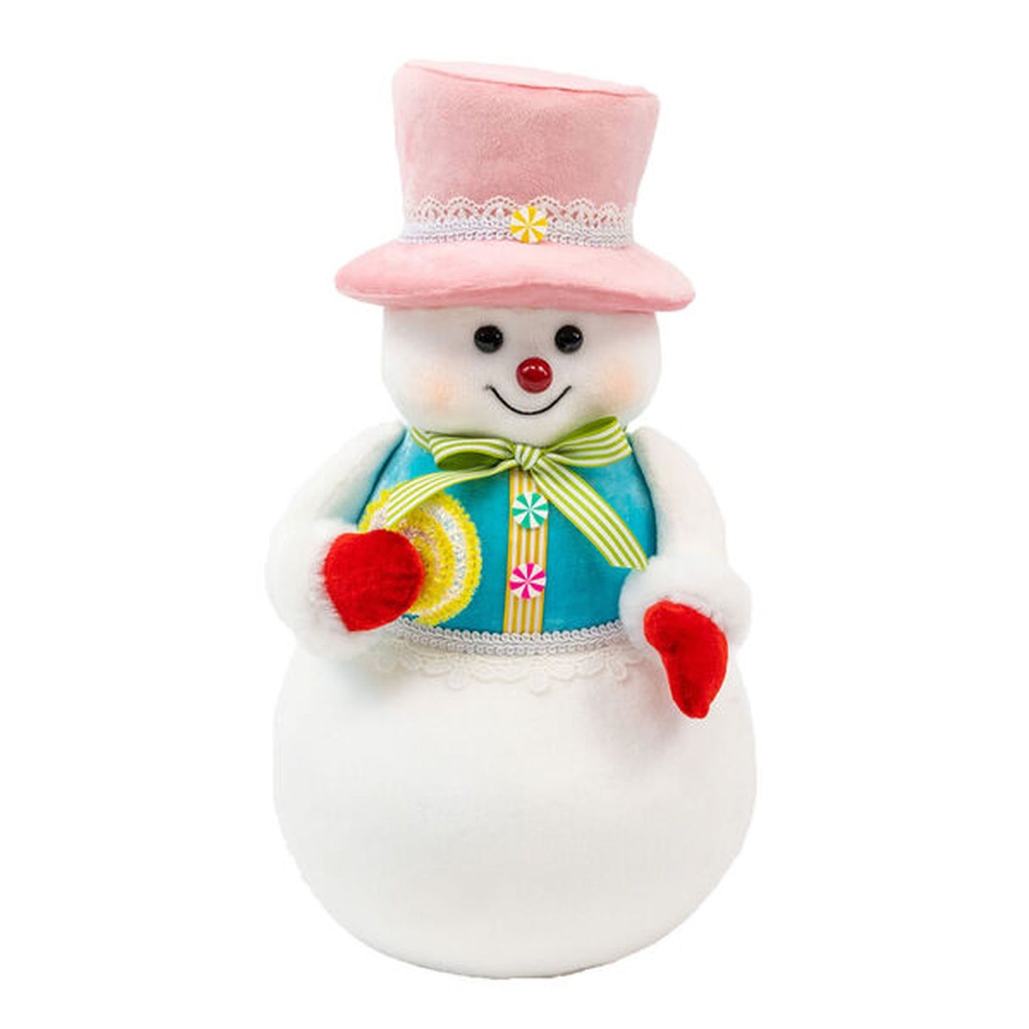 December Diamonds Candy Land 15In Candy Snowman With Pink Hat Figurine