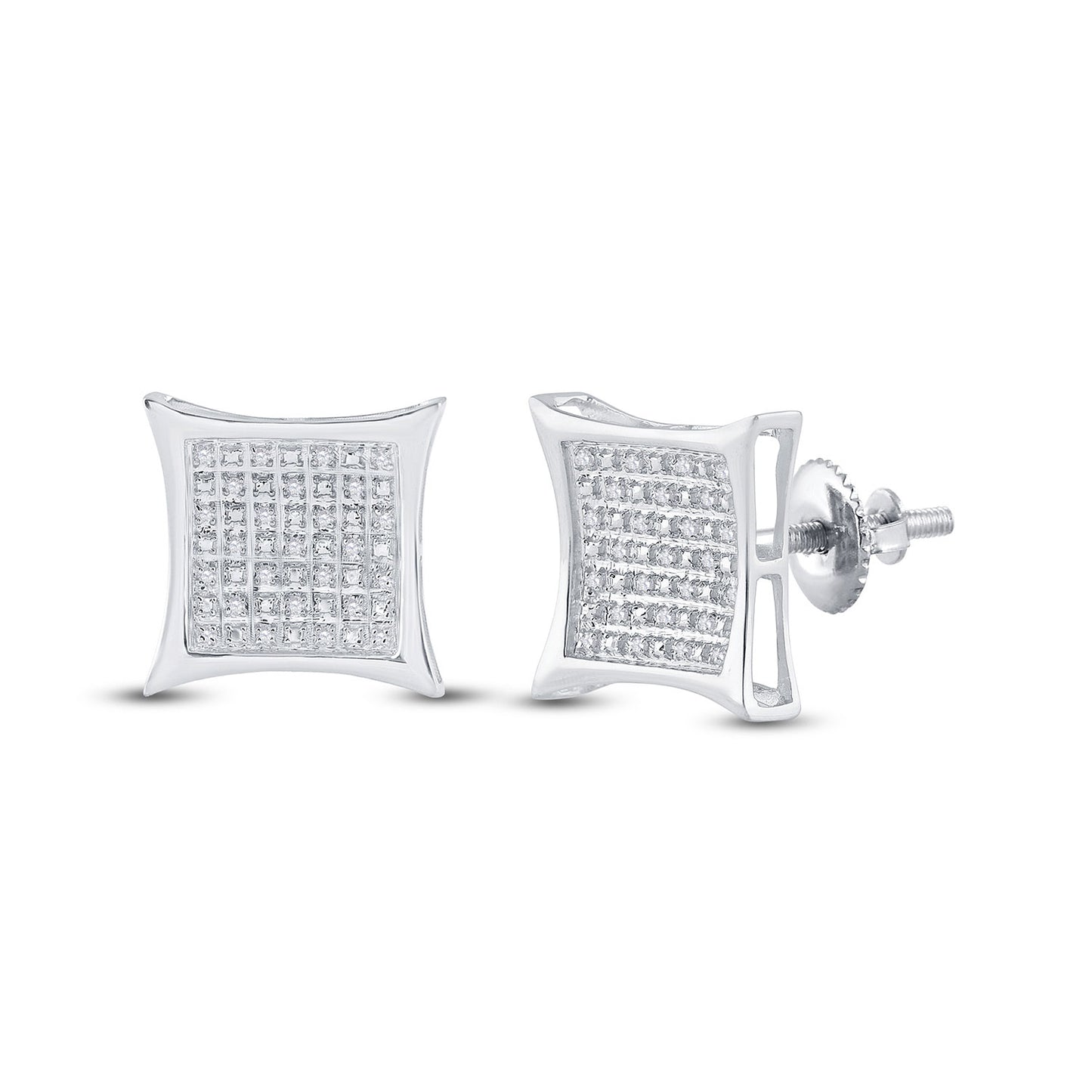 GND Sterling Silver Womens Round Diamond Kite Square Earrings 1/5 Cttw