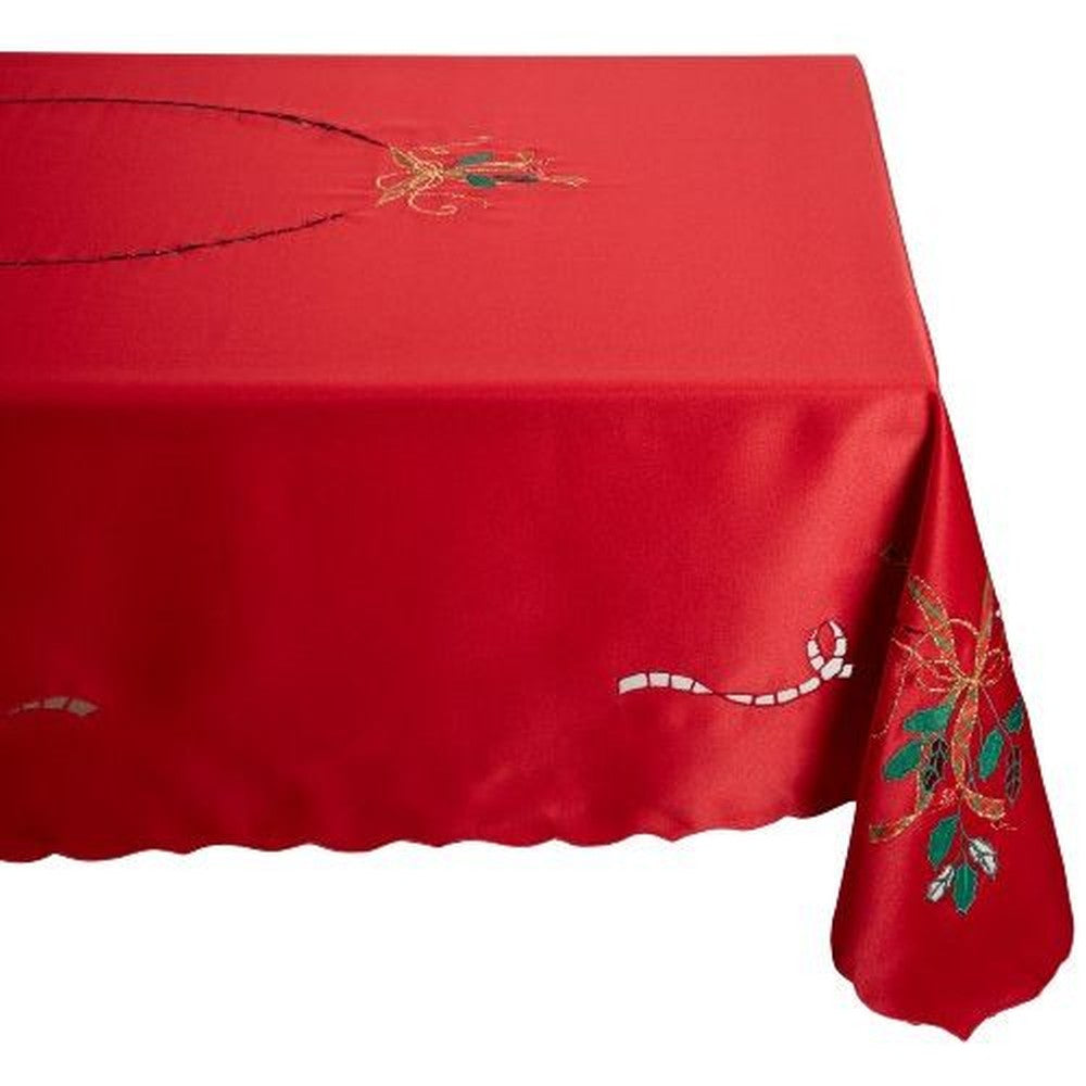 Lenox Holiday Nouveau Cutwork Red Oblong Tablecloth