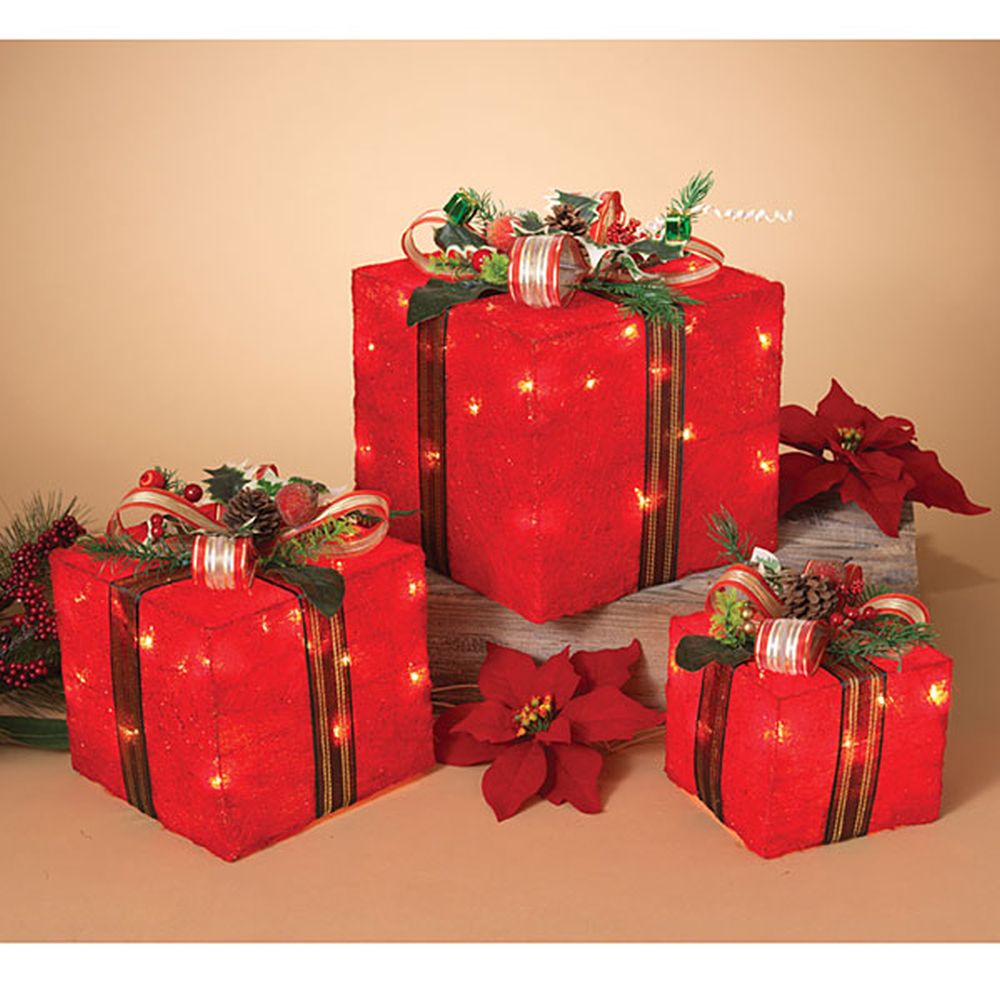 Gerson Company Set Of 3 Electric Holiday Sisal Gift Boxes