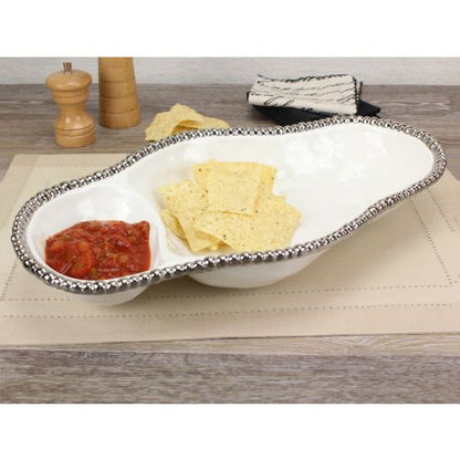 Pampa Bay Salerno Porcelain 2 Section Serving Piece, White, 16.5 inches