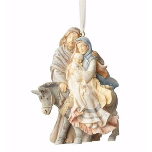 Foundations Holy Family with Donkey Stone Resin Ornament, 4 assorted 5"