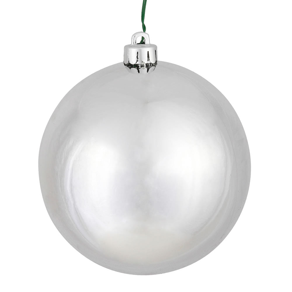 Vickerman 4.75" Silver Shiny Ball Ornament, 4 per Bag, Plastic