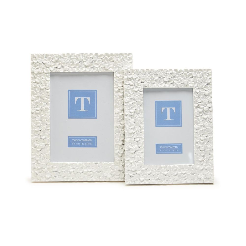 Two's Company Set of 2 Hydrangea Flower Photo Frames - Lovely White Picture Frames