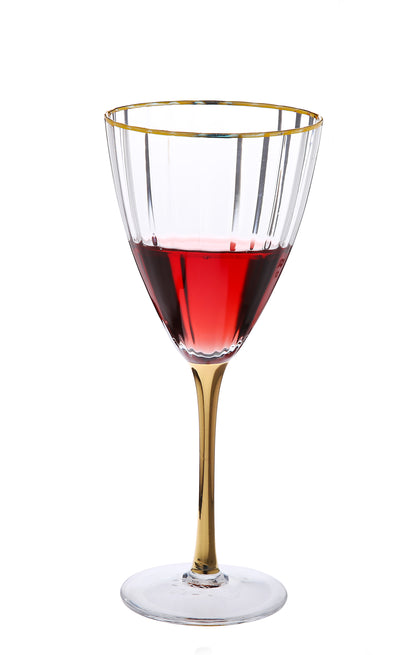 Classic Touch S/6 Straight Line Water Glasses With Vivid Gold Stem And Rim, 9"