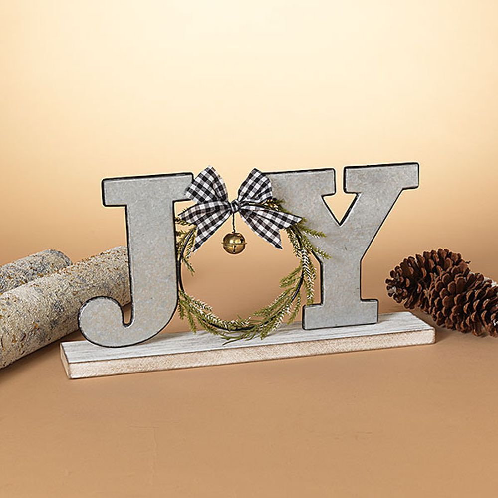Gerson Company 16.5" Wood & Metal Joy Tabletop Decor with Pine & Bow Accent