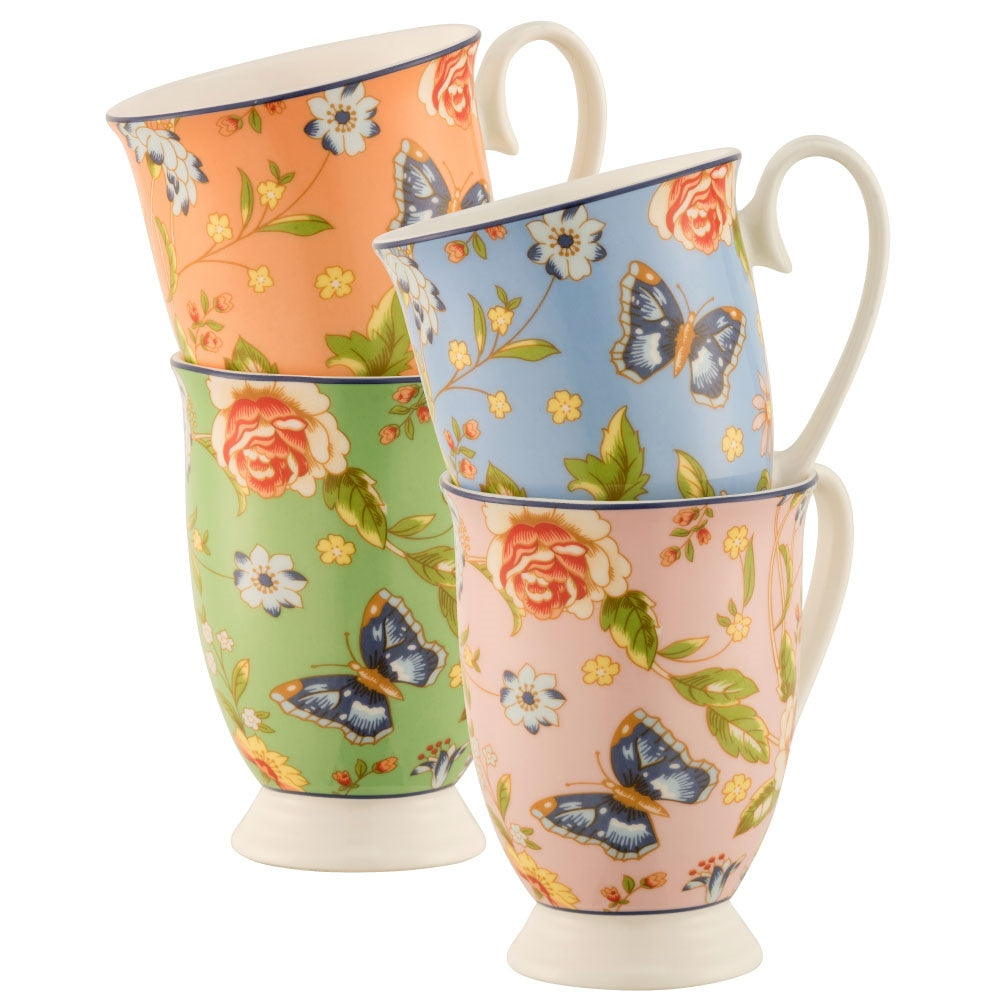 Aynsley Cottage Garden Footed Mugs, Set of 4, Multicolor, Porcelain