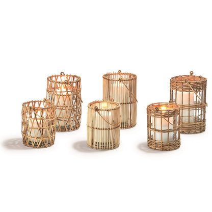 Two's Company Set of 6 Cane Weave Lantern with 3 Assorted Designs