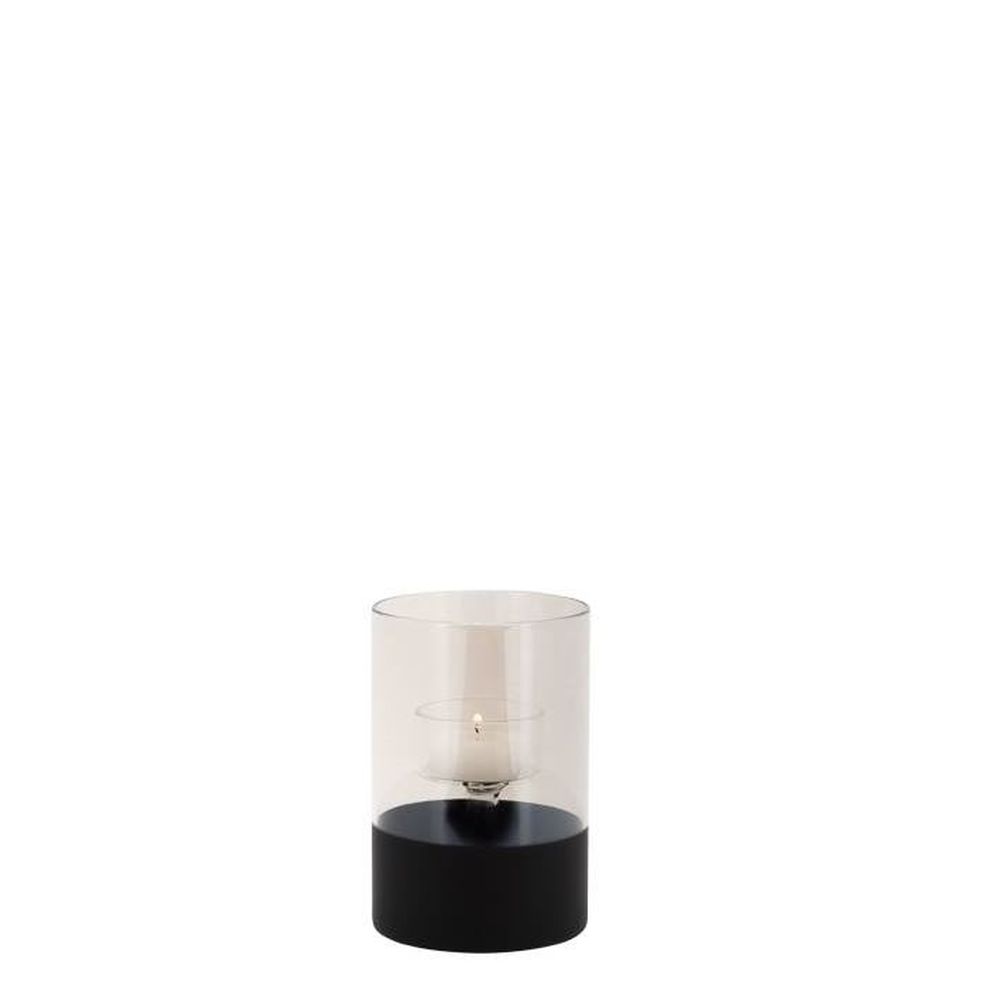 Torre & Tagus Onyx Base Smoke Glass Cylinder Tealight Holder, Black, 5"