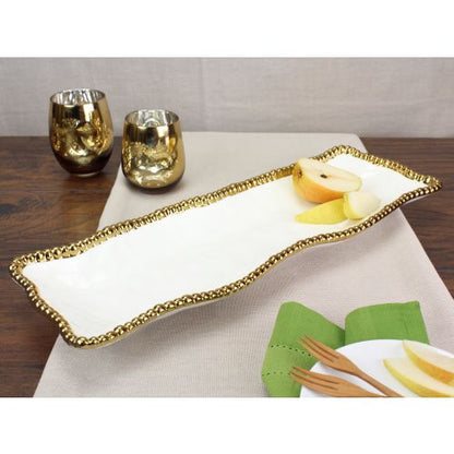 Pampa Bay Golden Salerno Porcelain Rectangle Serving Piece, White, 19 inches