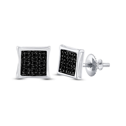Sterling Silver Mens Black Color Enhanced Diamond Square Earrings 1/20 Cttw
