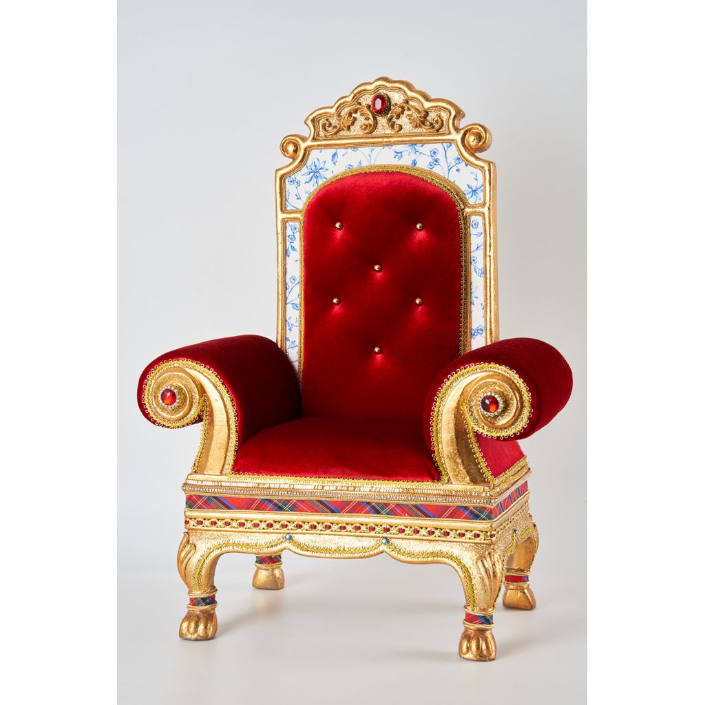 Katherine's Collection 2022 Chinoiserie Santa Chair Figurine, 14.75"x8"x20" Red Resin