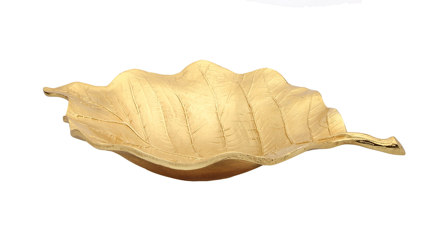 Classic Touch 12.2" Gold Leaf Shaped - Vein Engraved Bowl