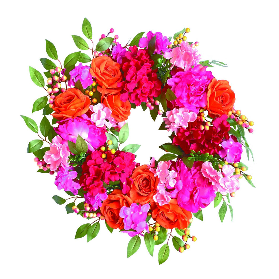 Transpac Bright Carnation & Peony Wreath