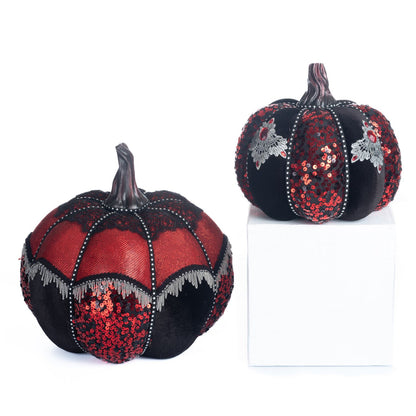 Katherine's Collection Eternal Devotion Pumpkins Set Of 2, 10 Inch, Red/Black Polyester