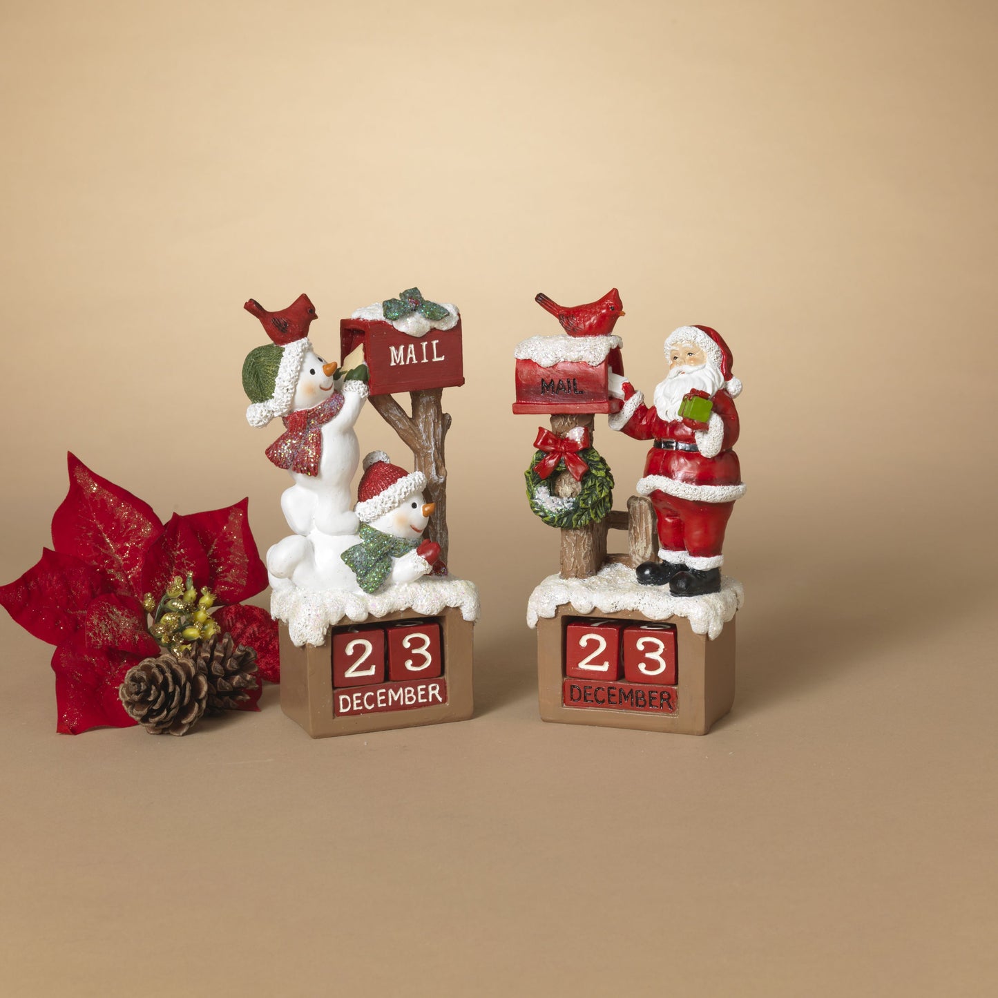 Gerson Company 7.8"H Resin Holiday Snowman & Santa Countdown Calendar, 2 Asst