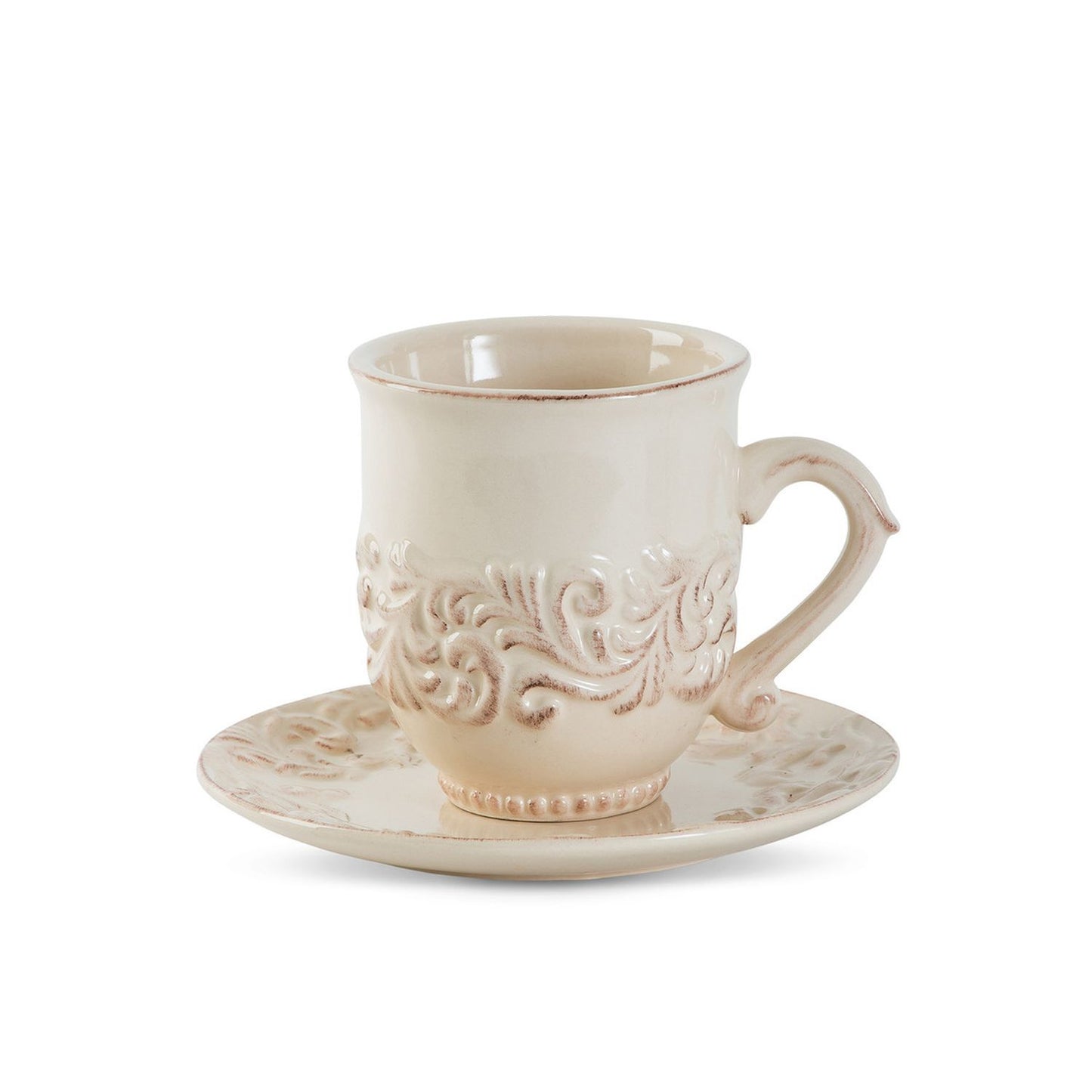 Park Hill Collection Acanthus Stoneware Cup And Saucer, Set Of 4