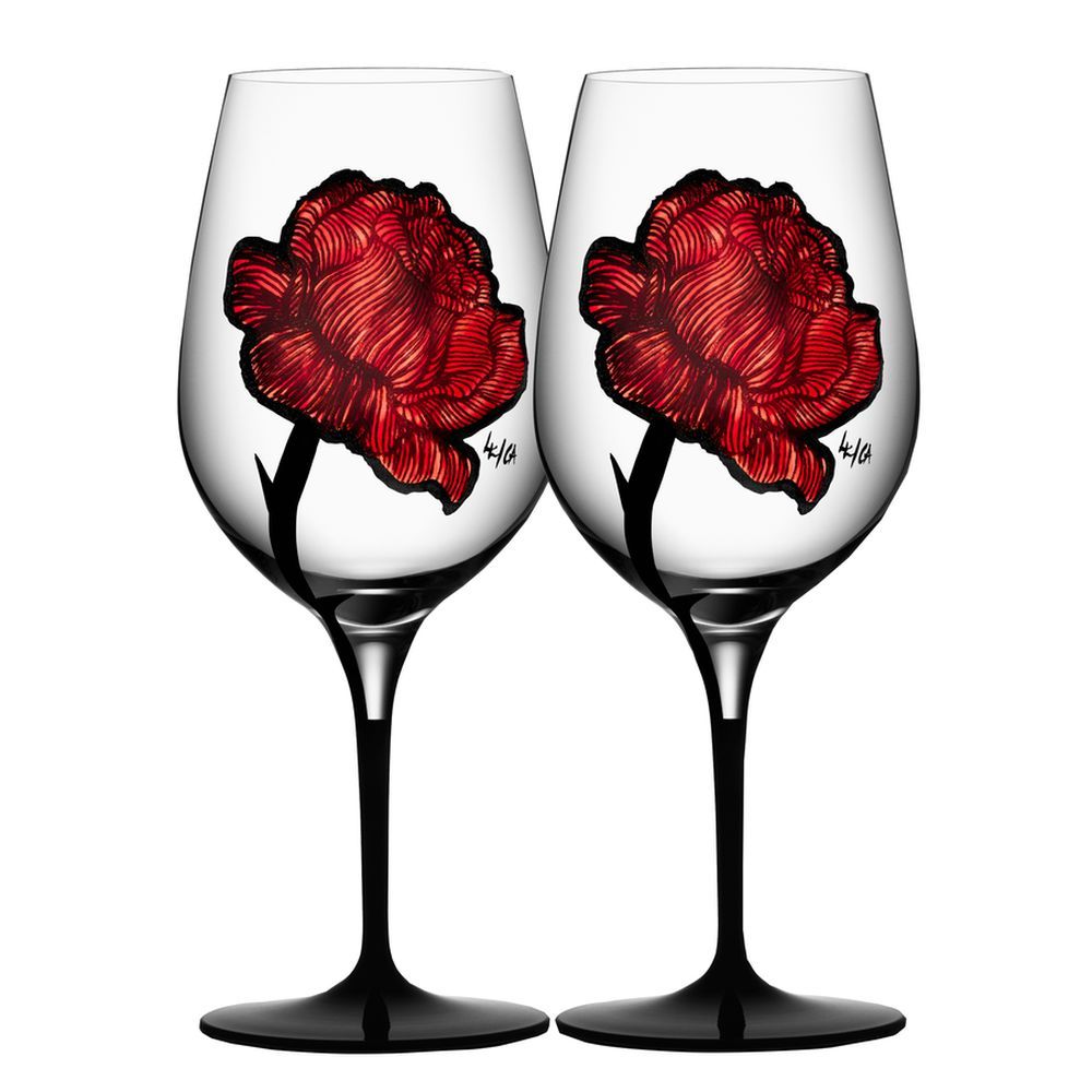 Kosta Boda Tattoo Wine Glasses Pair, Glass, Red