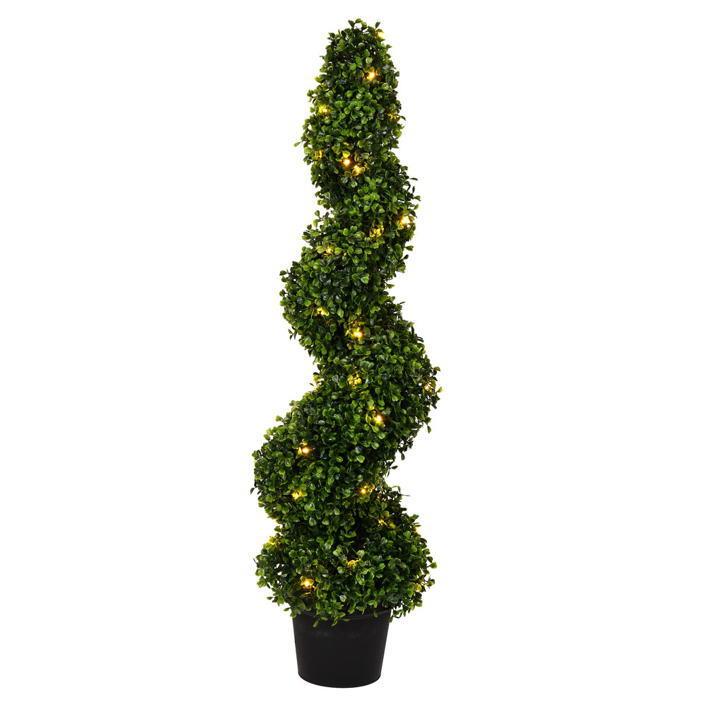 Vickerman Artificial Potted Green Boxwood Spiral Tree With Led