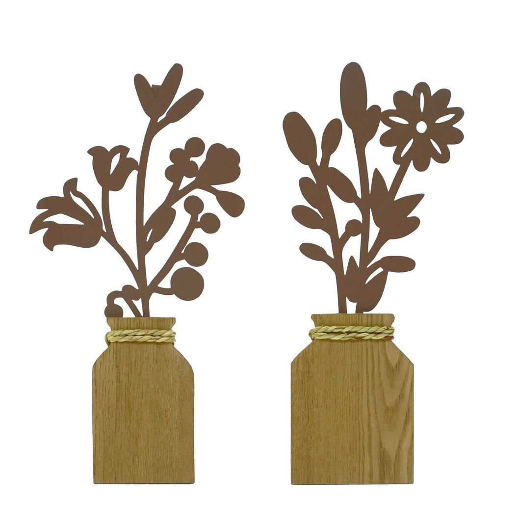 Transpac Metal/Wood Floral Vase Wall Decor, Set Of 2, Assortment