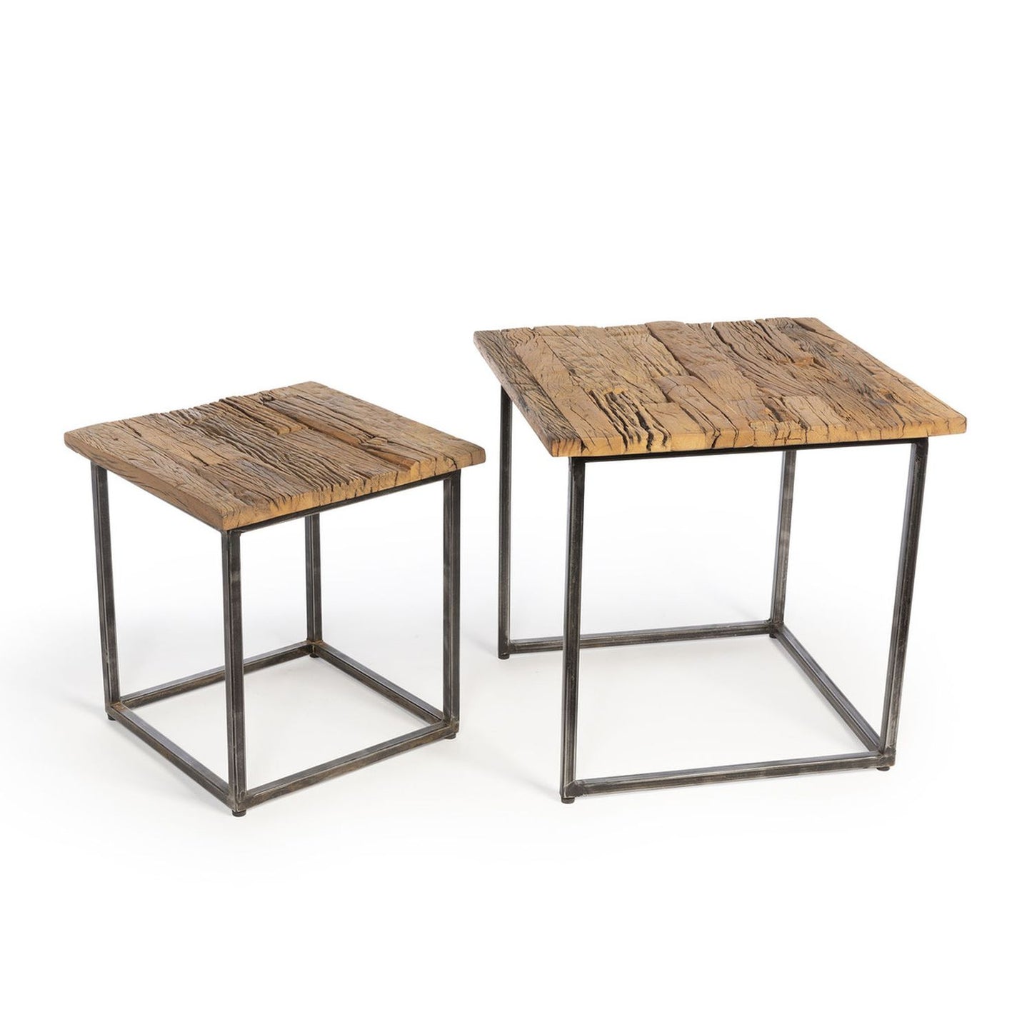 Park Hill Collection Railway Wood And Iron Nested Side Tables Set 2