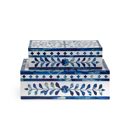 Two's Company Set of 2 Jaipur Palace Blue & White Tear Hinged Cover Box