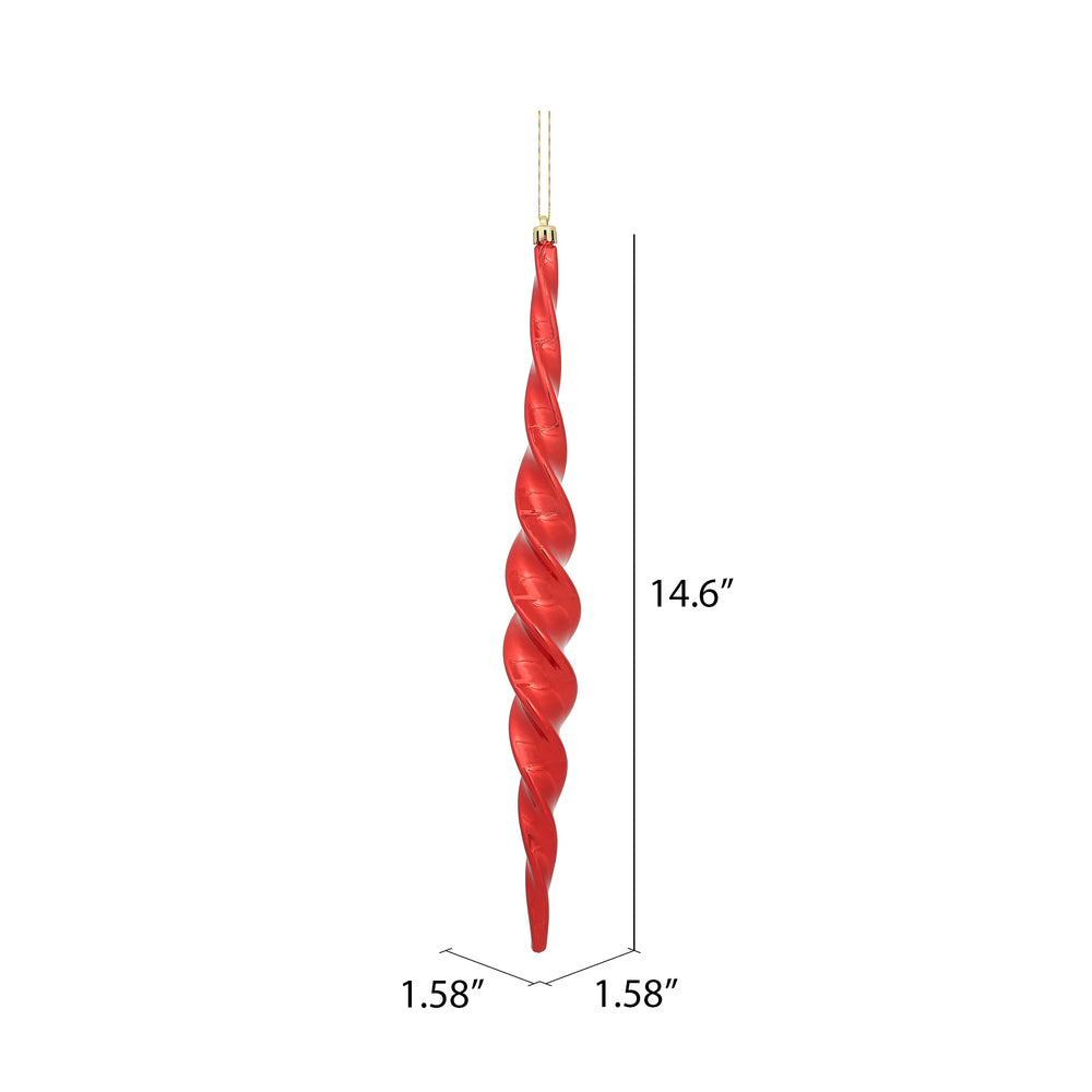 Vickerman 14.6" Red Shiny Spiral Icicle Christmas Ornament, Pack of 2, Plastic