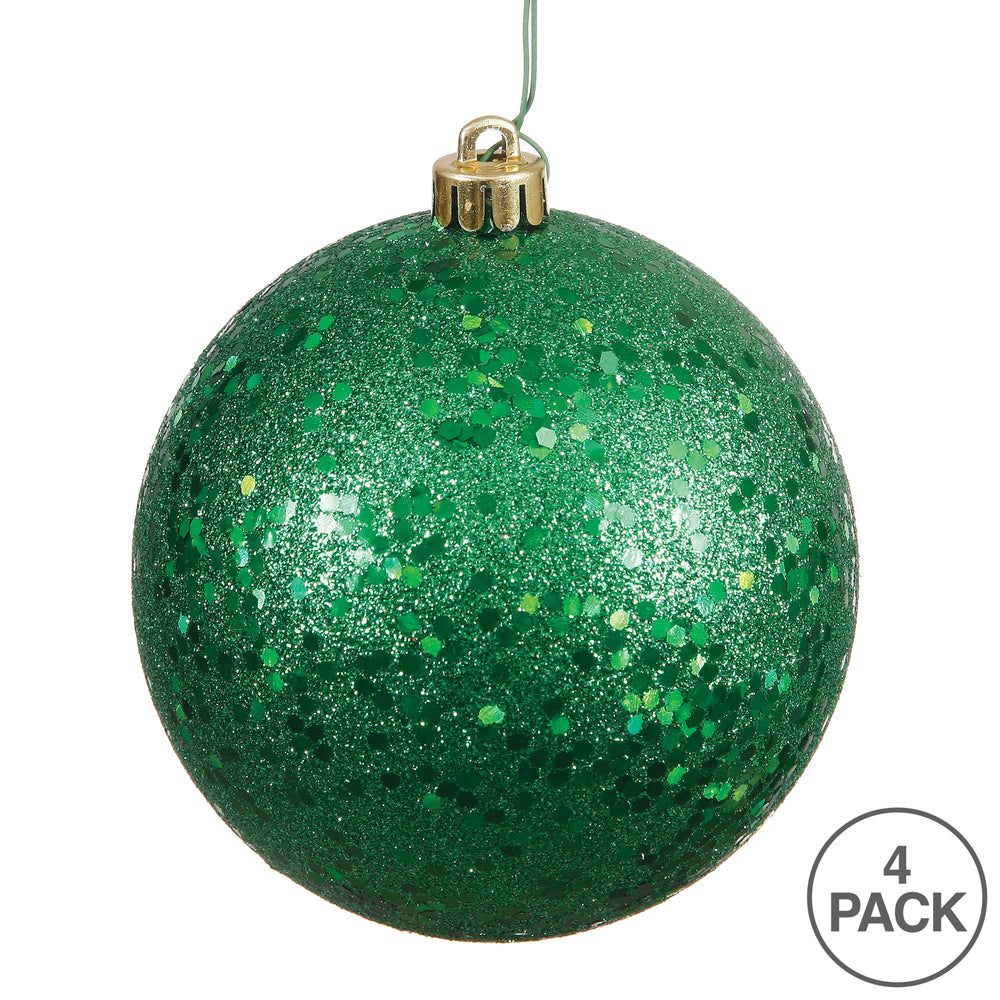 Vickerman 6" Green Sequin Ball Ornament, 4 per Bag, Plastic