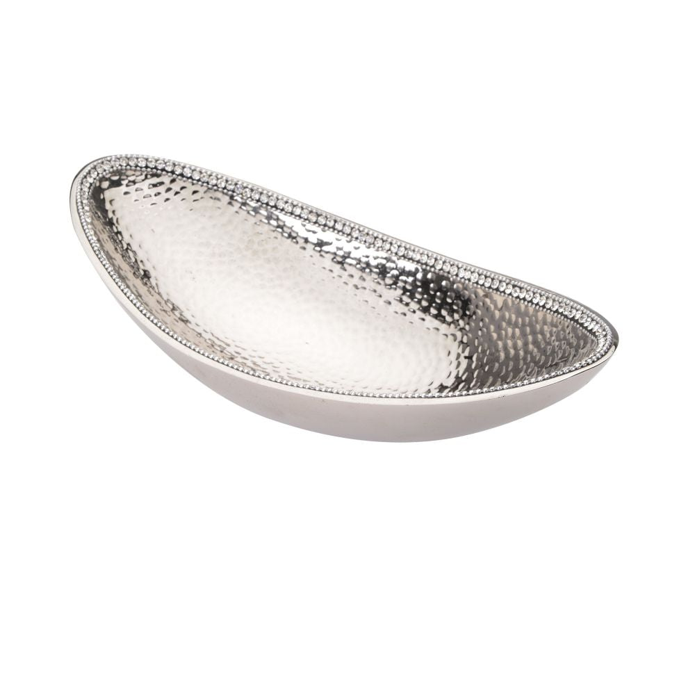 Classic Touch Decor Stainless Steel Boat Bowl with Stones, Silver, 11.75"