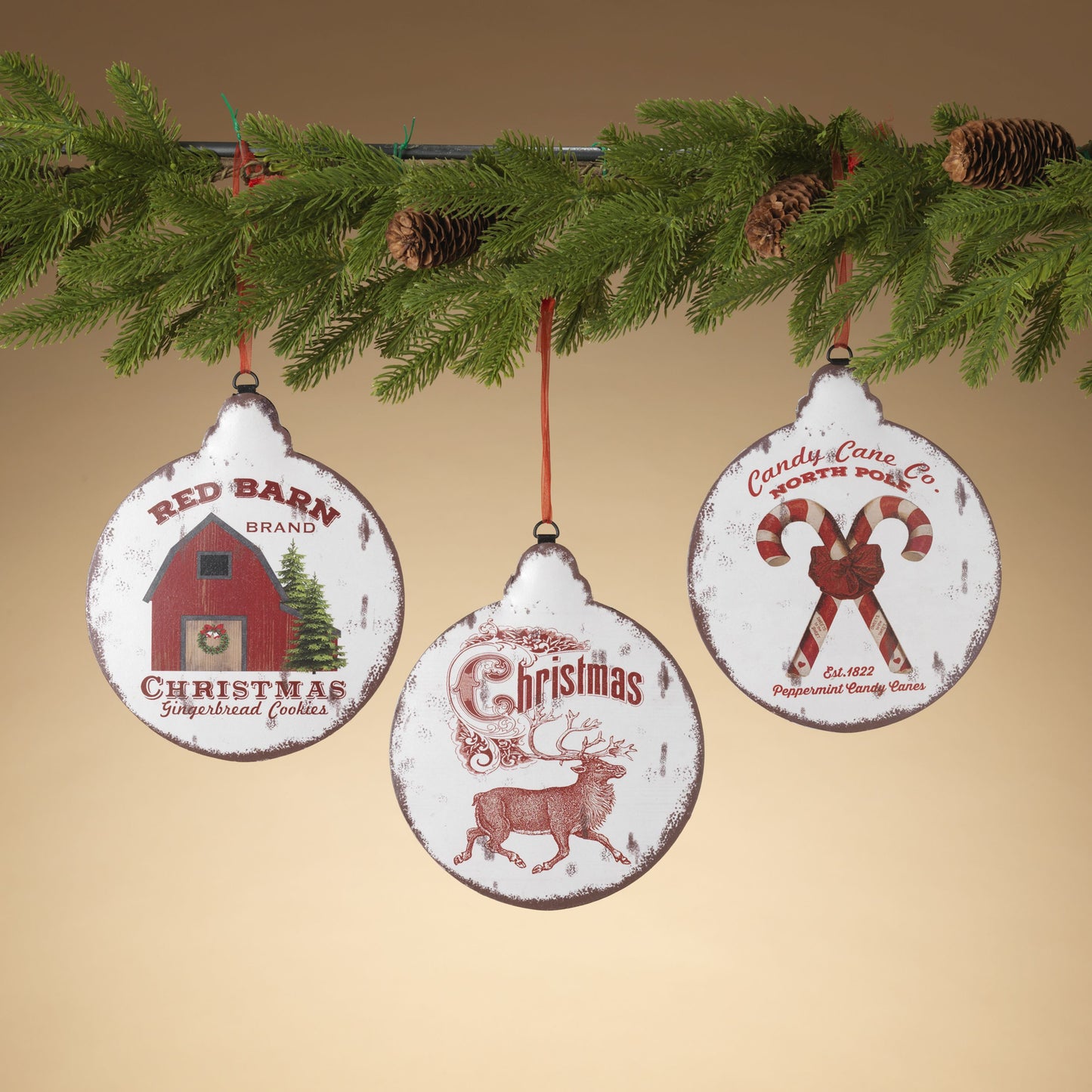 Gerson Company 8.6"H Metal Holiday Design Ornament White, 3 Asst