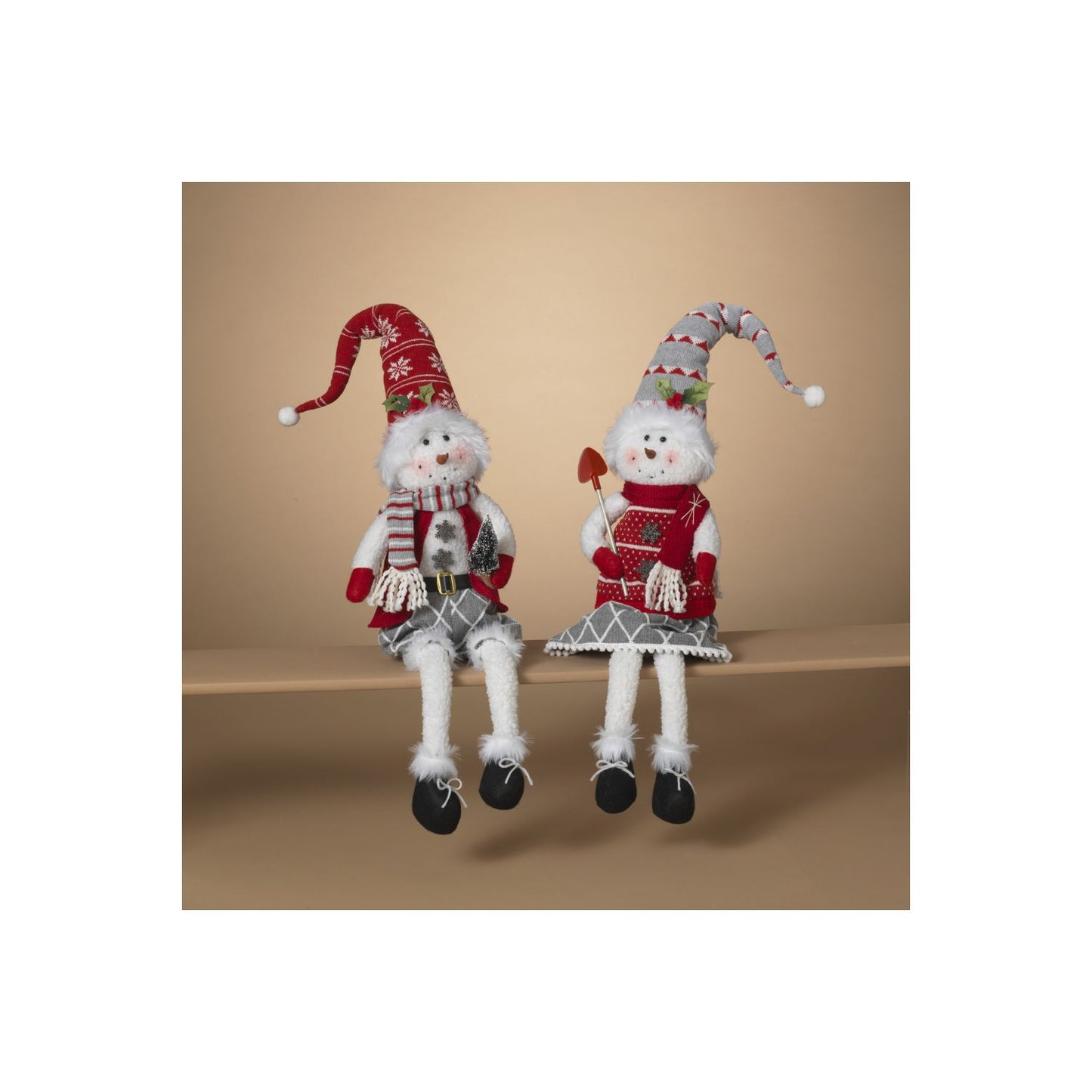 Gerson Company 22"H Plush Holiday Snowman Shelf Sitter, 2 Assorted