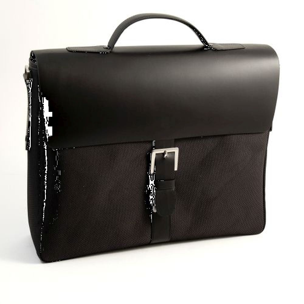 Bey Berk Black Leather & Ballistic Nylon Briefcase