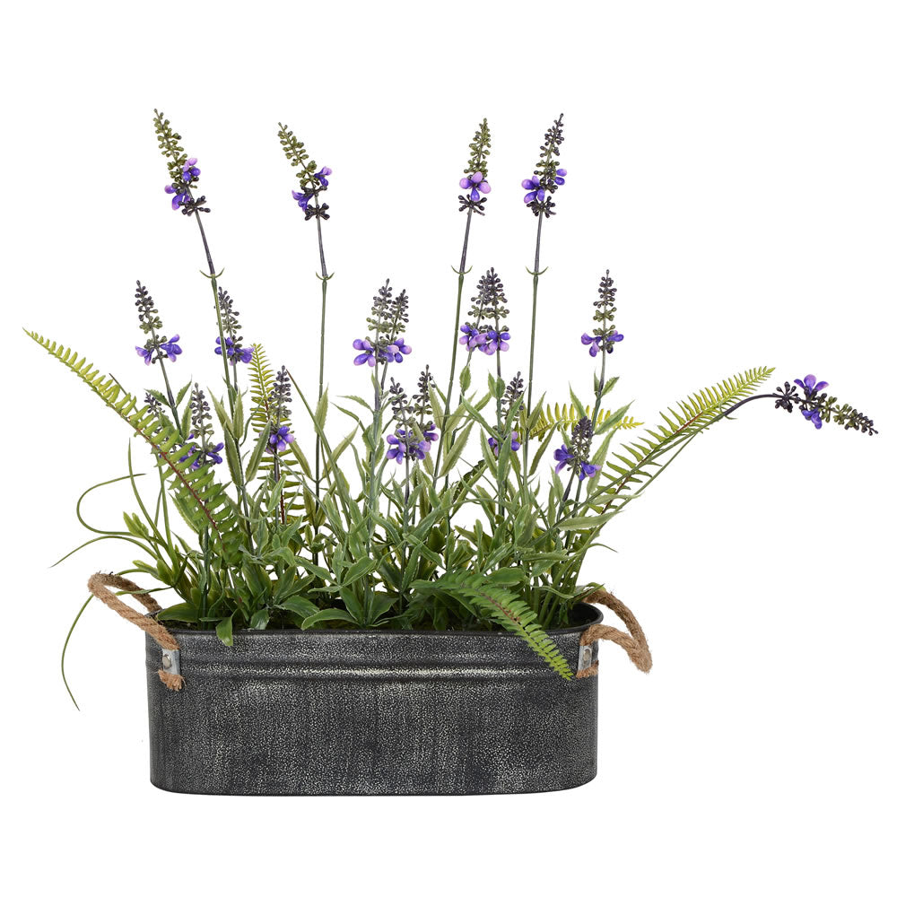 Vickerman Artificial Lavender Flower Fern In Iron Pot